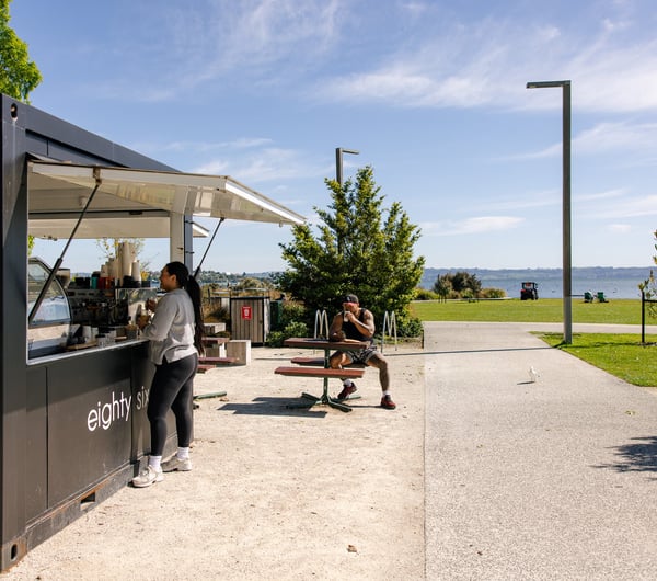 Eighty Six coffee spot on Rotorua's lakefront.