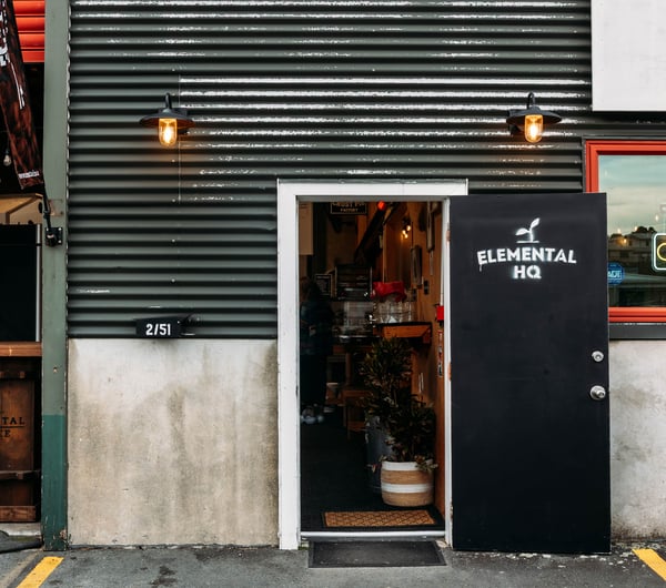 Exterior door of Elemental Eats.