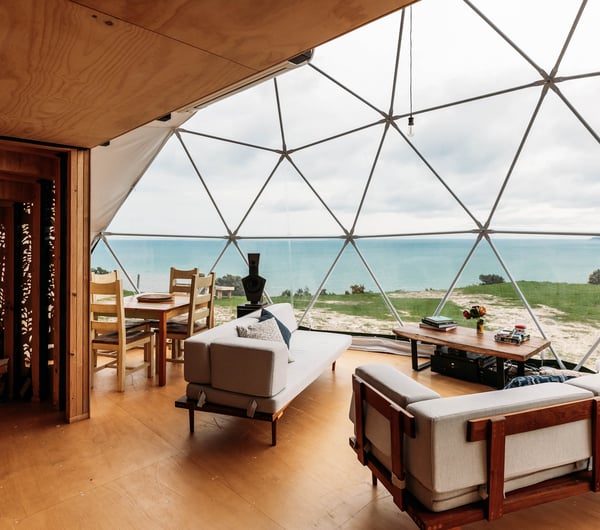 A view of a bay from inside Escarpment Domes Porirua.