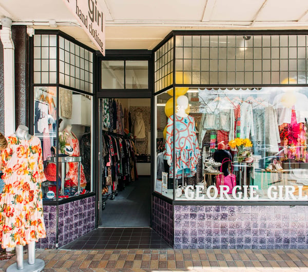 The retro entrance to Georgie Girl in Palmerston North.