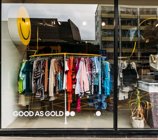 A colourful window display at Good as Gold in Wellington.