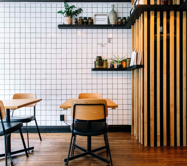 Seating inside the restaurant.