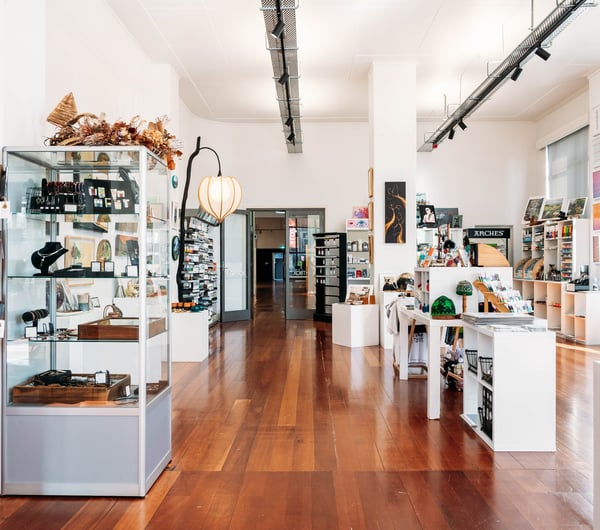 Shelving and display tables with products in LIGHTBOX Gallery & Art Supplies