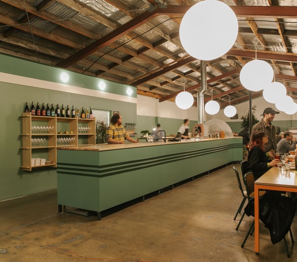 The long green serving counter at Lillies Christchurch.