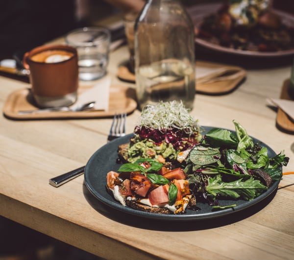 Salad on a table.
