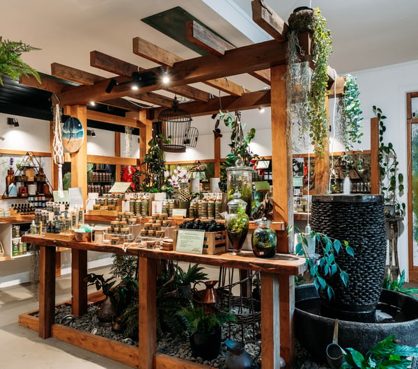 Shop interior with shelves and displays of products at NZ Native Oils.