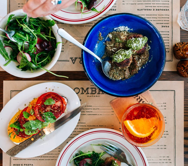 Flatlay of food on the table.