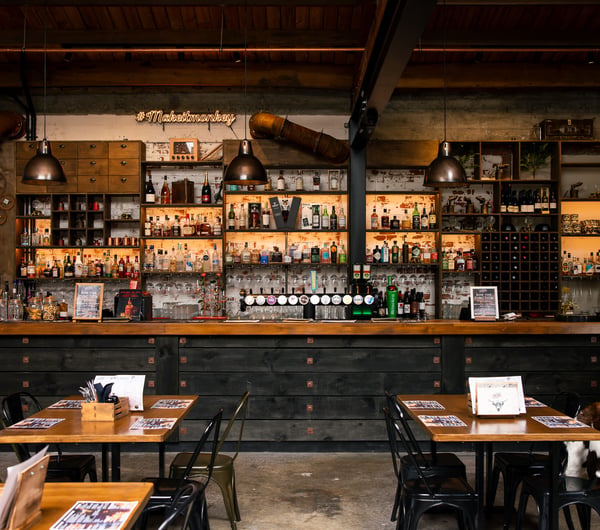 The large bar area inside Smoke restaurant in Ashburton.