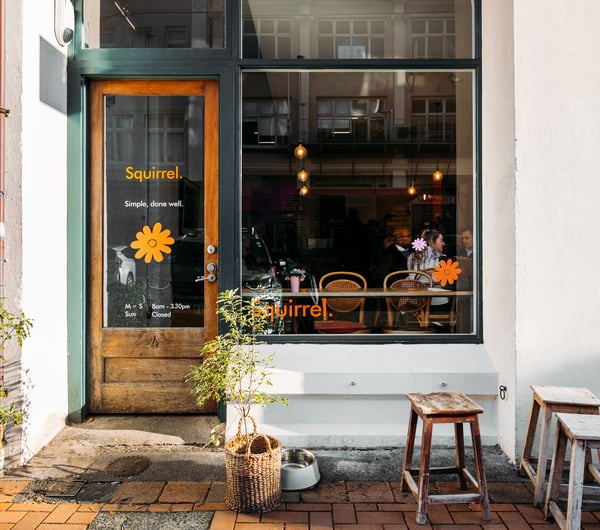 The beautiful entry to Squirrel cafe in Wellington.