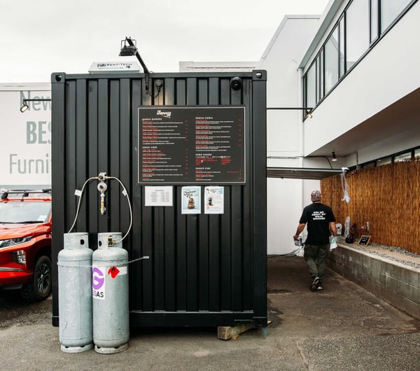 The side of The Karaage Kid shipping container.