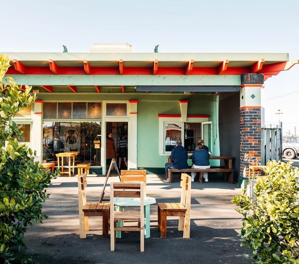 Tables and chairs outside The Lost Boys.