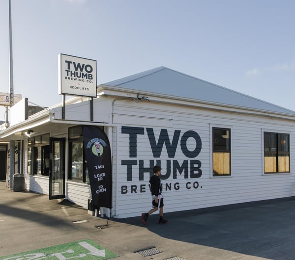 Exterior of Two Thumb Brewing Co. Redcliffs on a corner block.