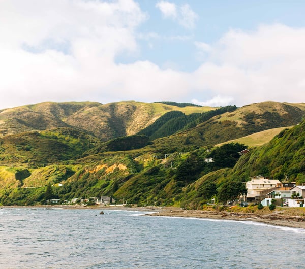 A view of Pukerua Bay in Porirua at sunset.
