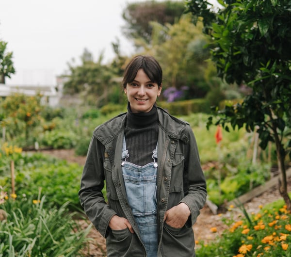 Danijela in a vegetable garden.