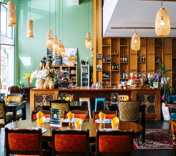 The inside of a Thai restaurant.