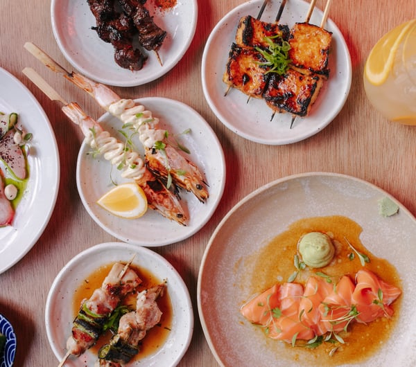A flatlay of plates of Japanese food at Bar Yoku Christchurch.