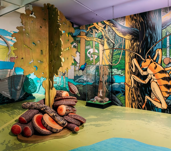 A colourful mural on an interior wall.