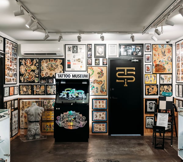 Inside a tattoo studio.