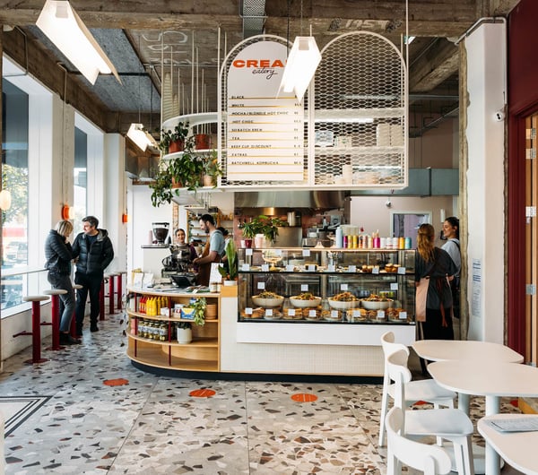 Interior of Cream Eatery in Hamilton with overview of cabinet and counter area