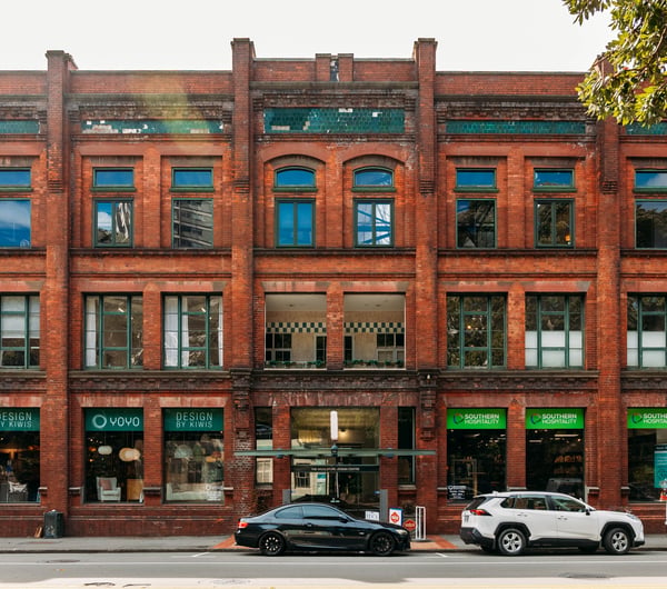 The grand brick exterior of a building in Wellington.