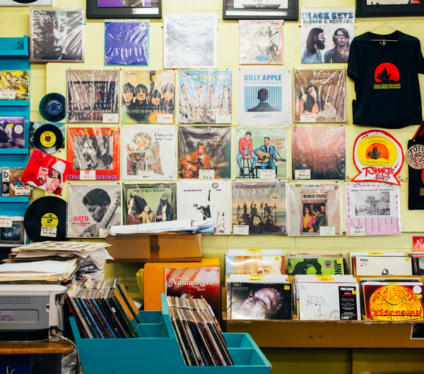 Interior of record store.