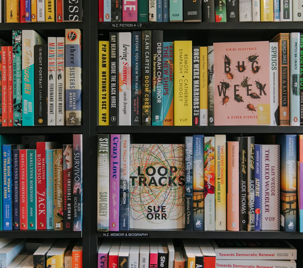 Bookcase jam packed with books at The Last Chapter, Wānaka.