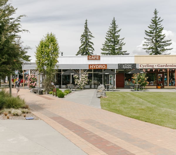 The Twizel shops on an overcast day.