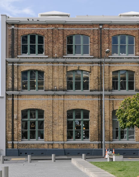 A large brick building on a sunny day at Britomart in Auckland.