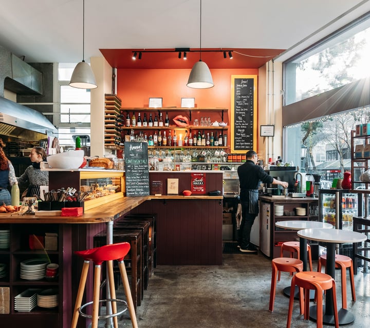Front counter and coffee machine at Amuse Snack Bar.