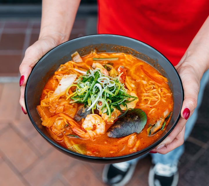 A close up of noodle soup.