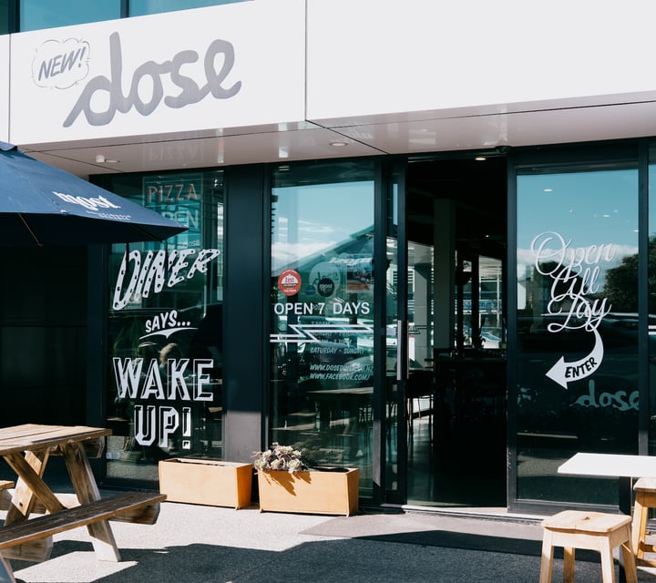 The entrance to Dose Diner cafe.