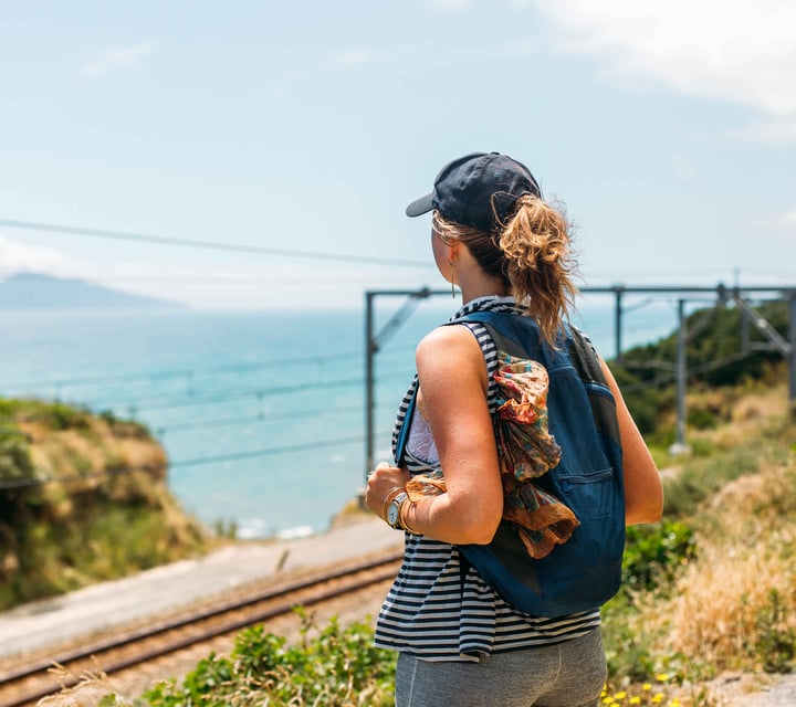 Woman looks out at the view.
