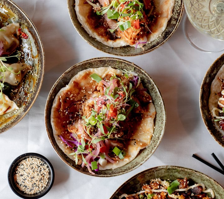 A flatlay of food at Evil Genius Bar and Eatery in Christchurch.