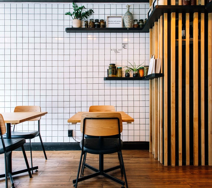 Seating inside the restaurant.