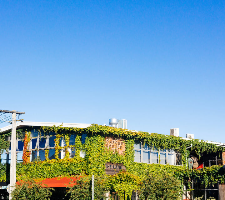 Exterior view of Ponsonby Central from the lane entrance.
