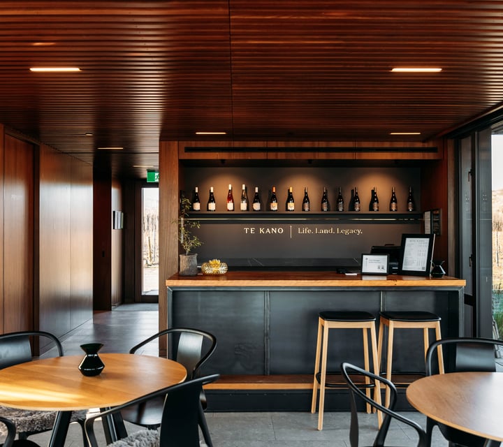 The wine tasting counter at Te Kano Bannockburn Central Otago.