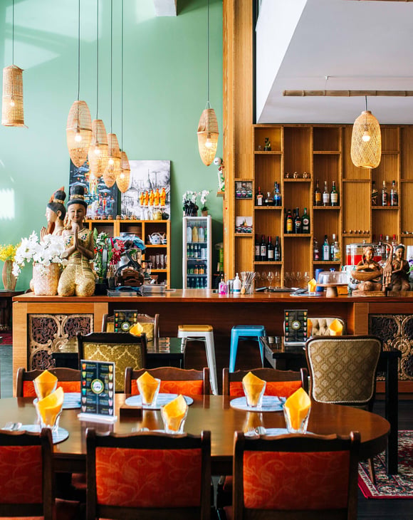 The inside of a Thai restaurant.