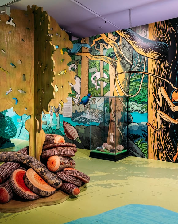 A colourful mural on an interior wall.