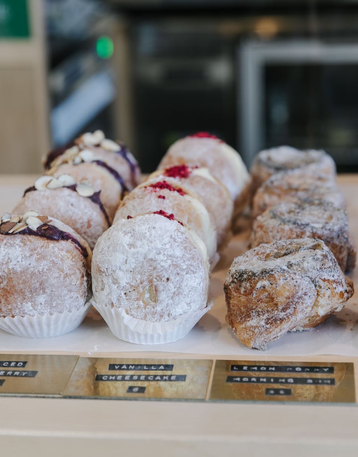 Row of donuts from Grizzly Baked Goods.
