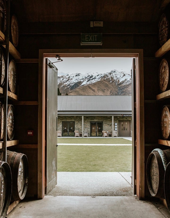 Cardrona Distillery looking out to the mountains.