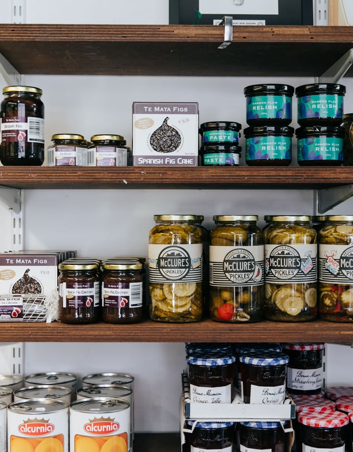 Pantry items for sale at Akaroa Butchery.