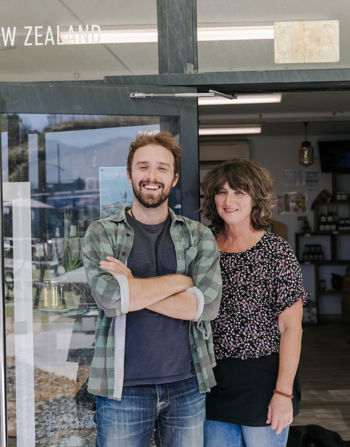 Quintin Hislop with his mum outside BeeBox.