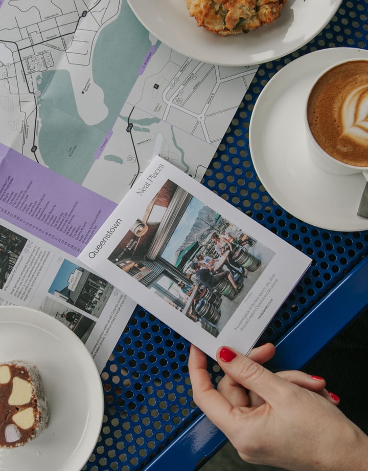 The front cover of the Neat Places Queenstown pocket guide.