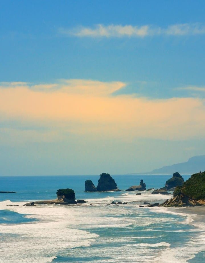 A view of Punakaiki on a sunny day.