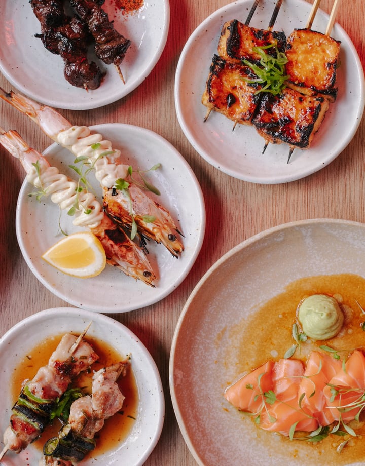 A flatlay of plates of Japanese food at Bar Yoku Christchurch.