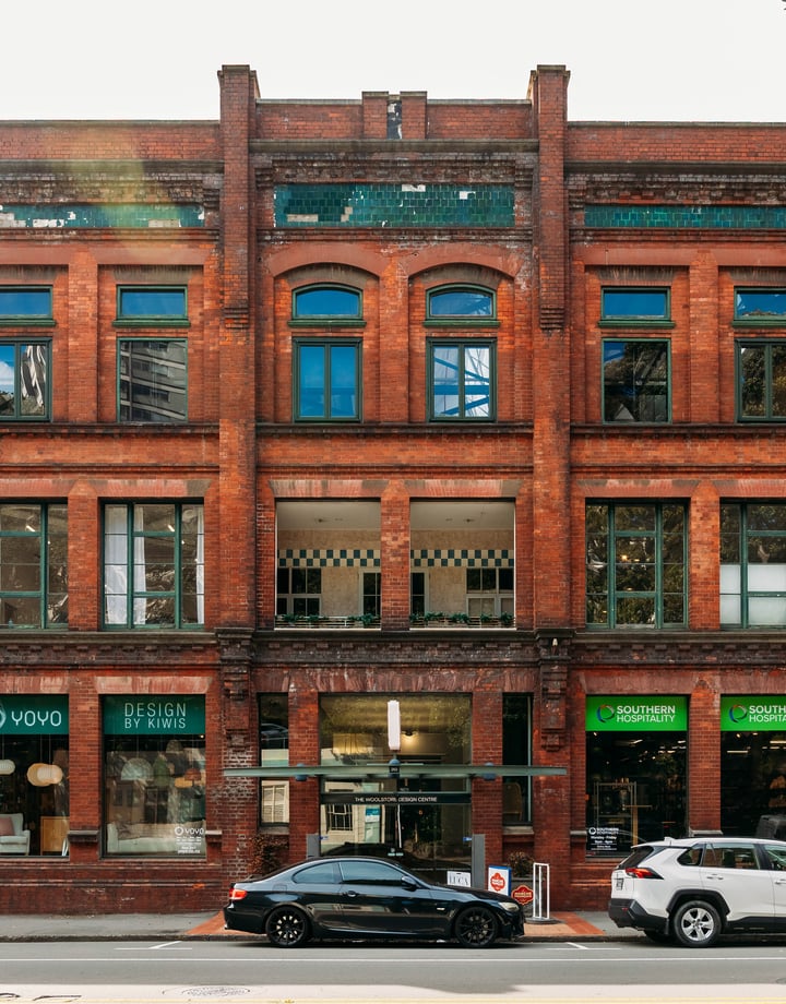 The grand brick exterior of a building in Wellington.