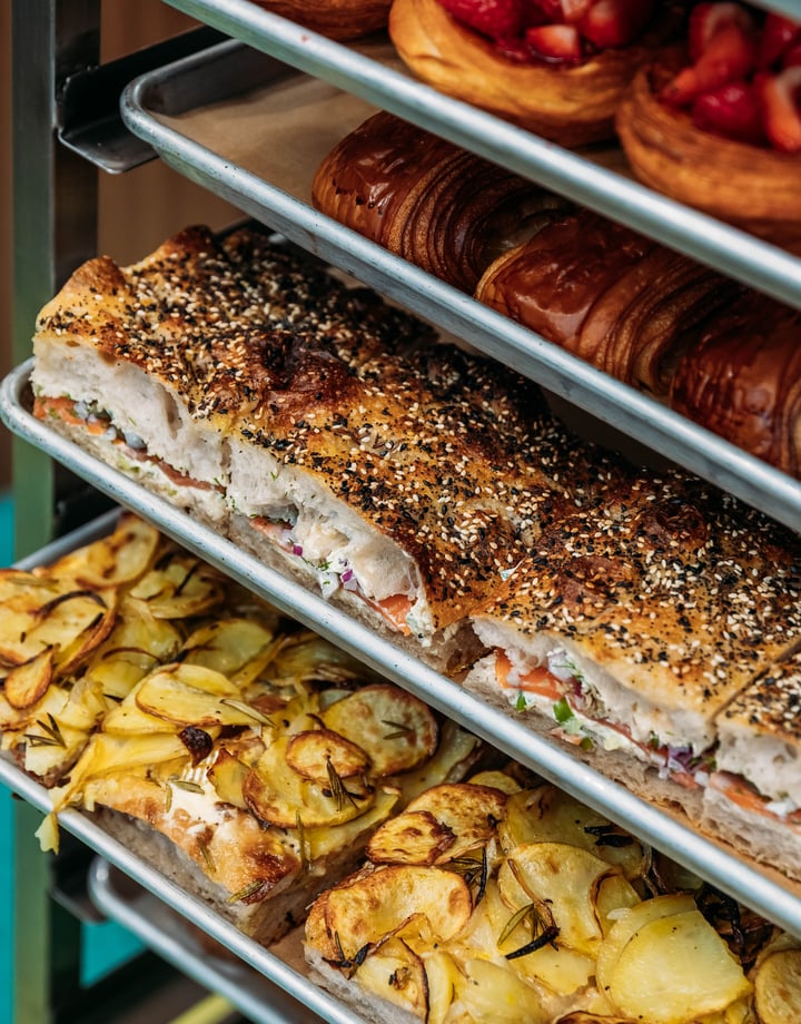 Rows of pastries at Big Lizard one of the must visit foodie spots in Dunedin.
