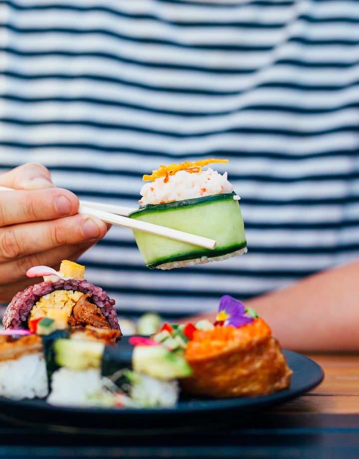A plate of sushi.