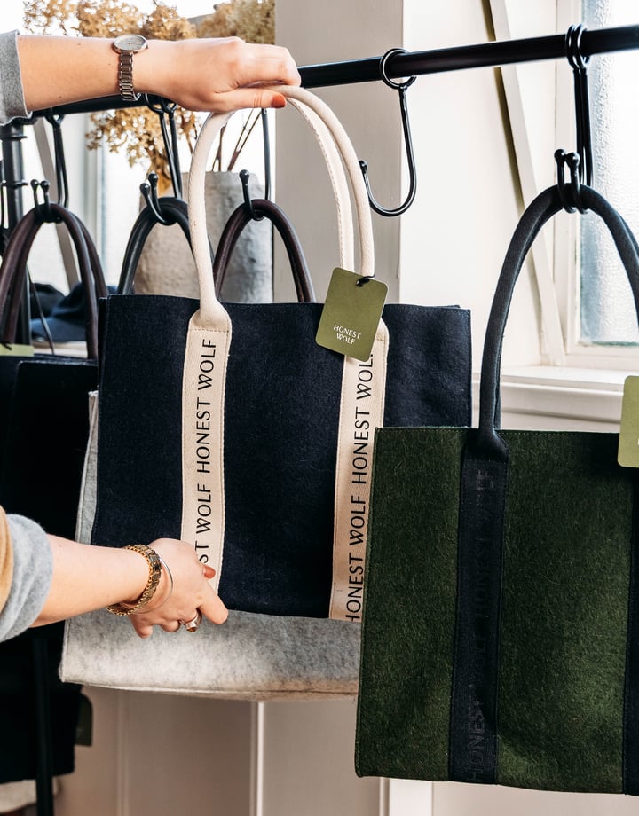 A close up of bags hanging at Honest Wolf in Rangitikei.