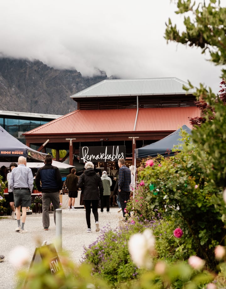 People hanging out outside at Remarkables Market Queenstown.